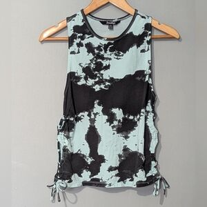Jeaniologie‎ Black & Mint Tie-dye Ruched Side Sleeveless Top
